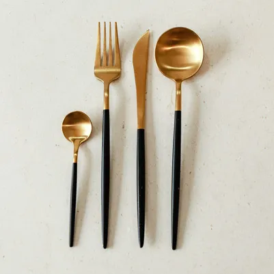 Brushed Gold and Matt Black Cutlery - Set
