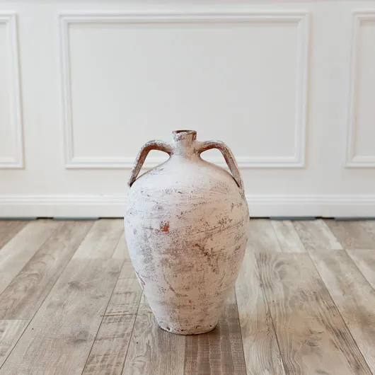 Urn - Whitewashed Terracotta - with handles