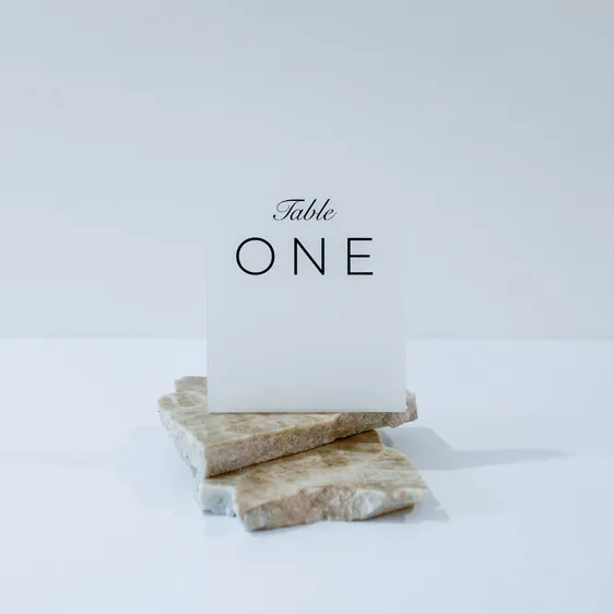 Table Number - Frosted Acrylic Arch - Freestanding - Black Text Writing (1-3)