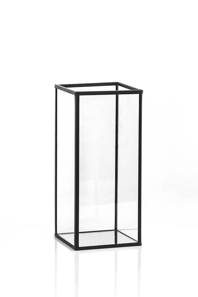 Lantern - glass and black - Medium