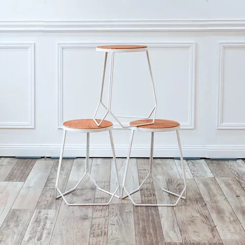 White and Timber Iron Stool/Side Table