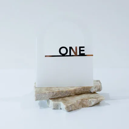 Table Number - Frosted Acrylic Freestanding Cutout - Silver Numbers (1-7)