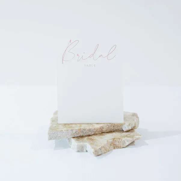 Table Number - Frosted Acrylic Arch - Freestanding - Rose Pink Text numbers (Bridal - 3)