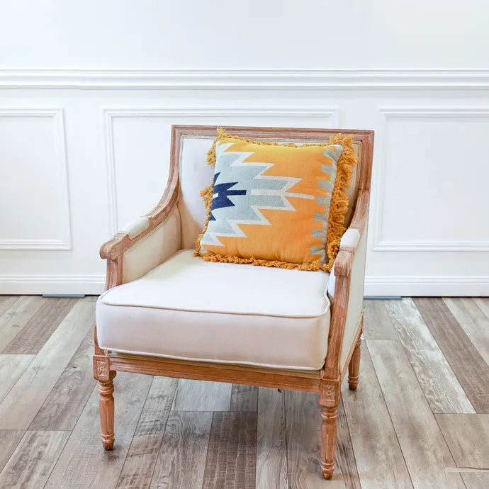 Cushion - Yellow With Blue - Aztec - Fringe