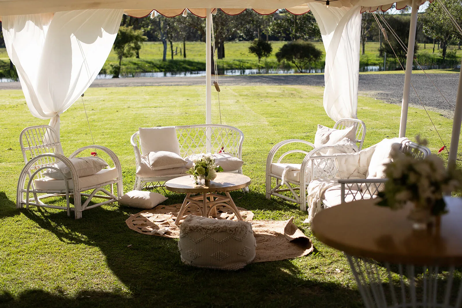 Two Seater Cane Lounge - White