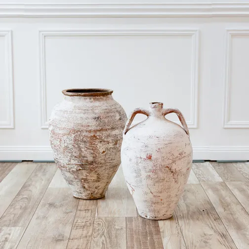 Urn - Whitewashed Terracotta - with handles