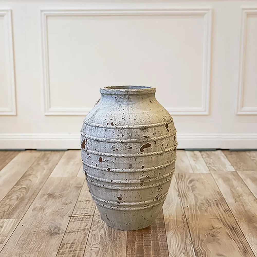 Rippled Urn - Whitewashed Terracotta