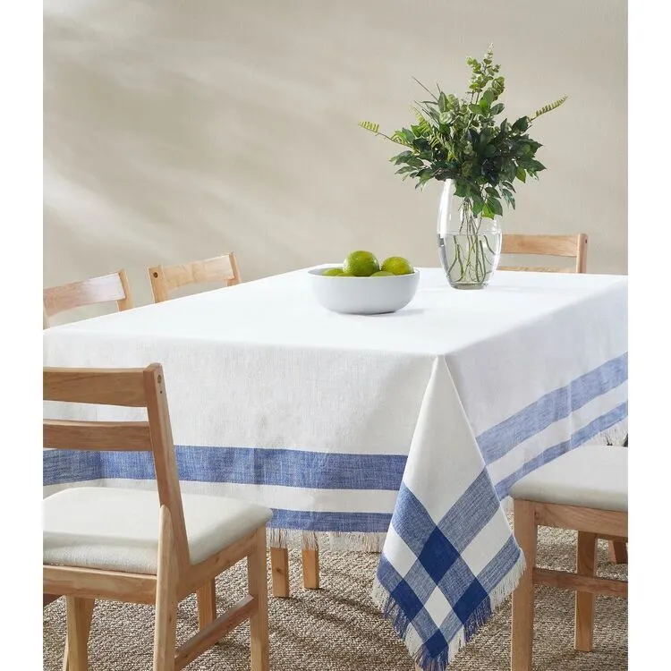 Linen Tablecloth - Blue and White