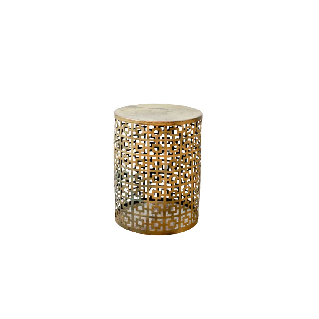 Round Patterned Side Table - Gold