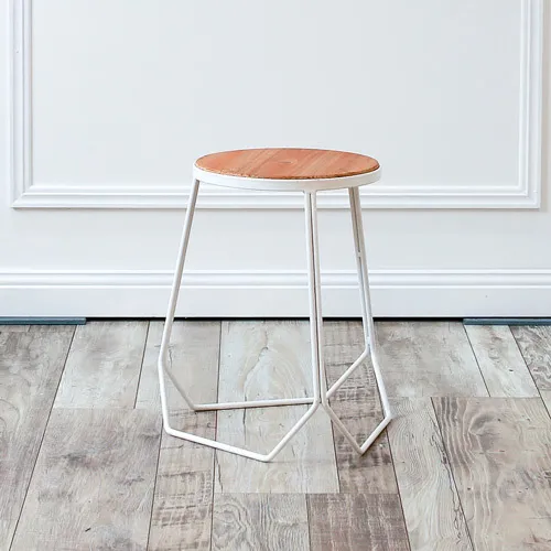 White and Timber Iron Stool/Side Table