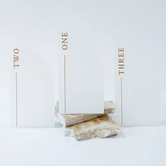 Table Number - Frosted Acrylic Sail - Freestanding - Gold text Numbers (1-3)