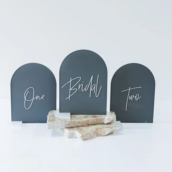 Table Number - Dome Grey Acrylic - White Numbers (B-13)