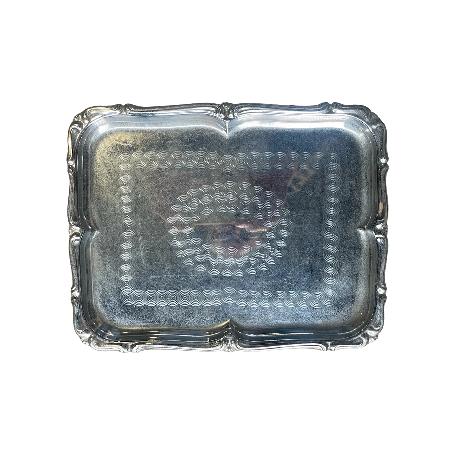 Scolloped and Engraved Silver Tray