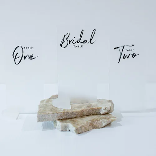 Table Number - Frosted Acrylic - Tall Rectangle - Charcoal Text Writing (Bridal - 3)