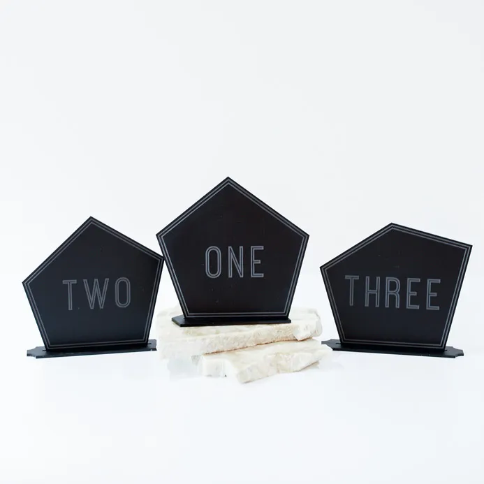 Table Number - Geo Black Acrylic - White Numbers (1-3)