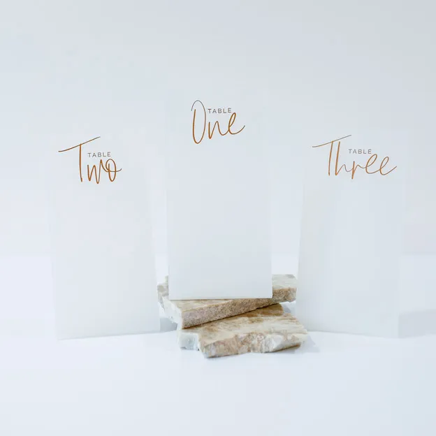 Rectangle Frosted Acrylic Freestanding - Gold Text Numbers (B-9)