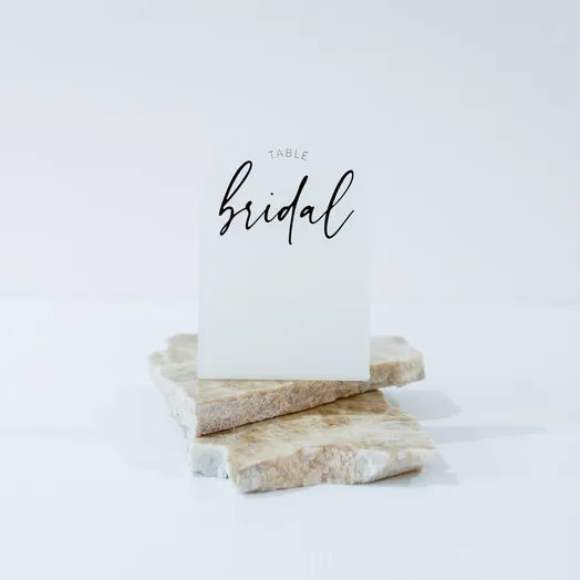 Table Number - Frosted Acrylic Small Arch - Freestanding - Black Text Writing (Bridal - 12)