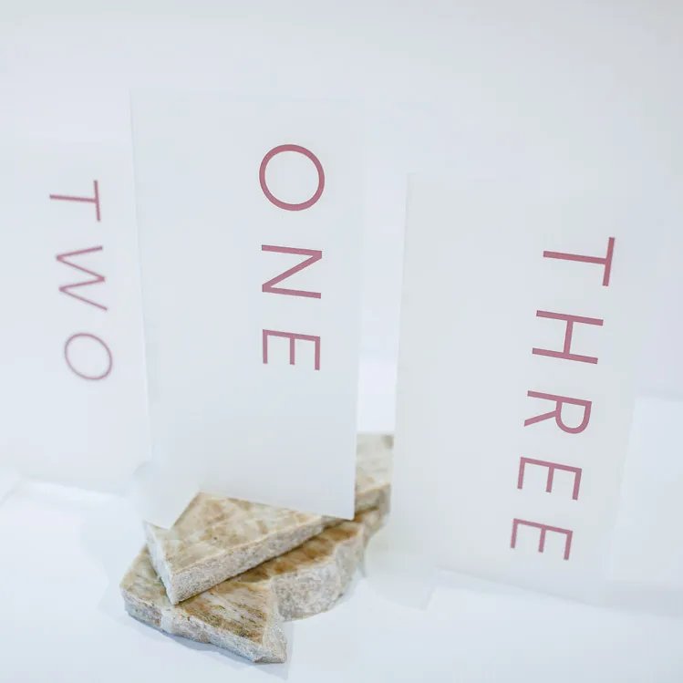 Table Number - Frosted Acrylic Rectangle- Pink Text Numbers (1-3)