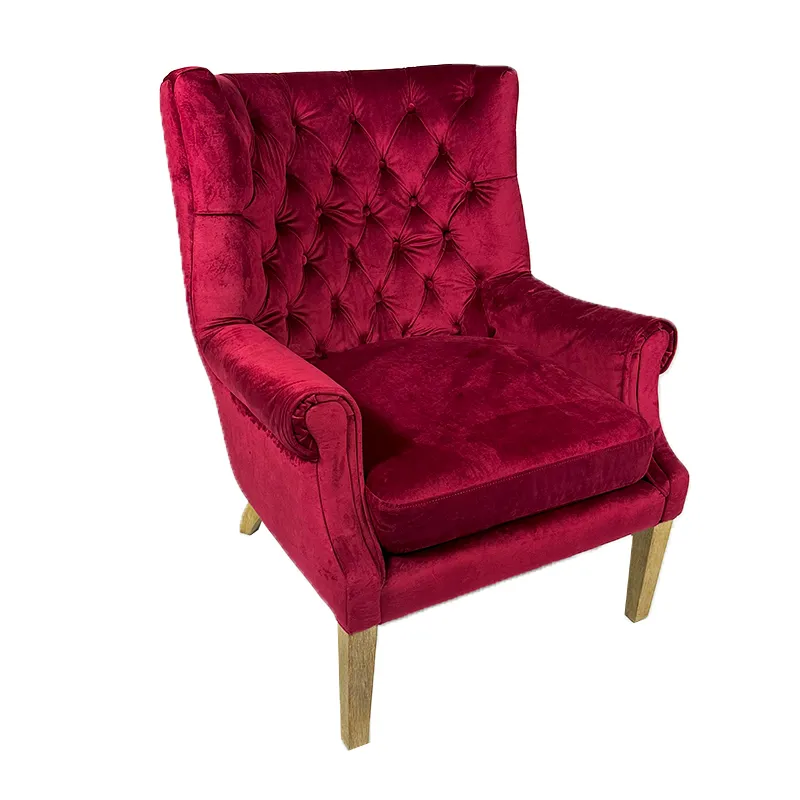 Red Tufted Wingback Velvet Chairs