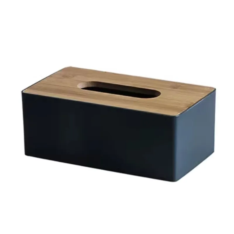 Black Napkin Box with Bamboo Cover for Tables