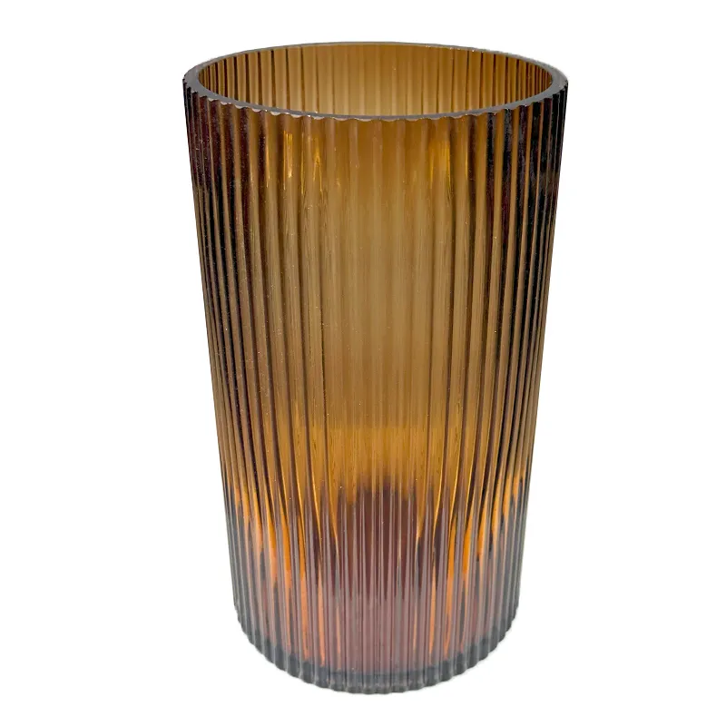 Amber Glass Fluted Vases