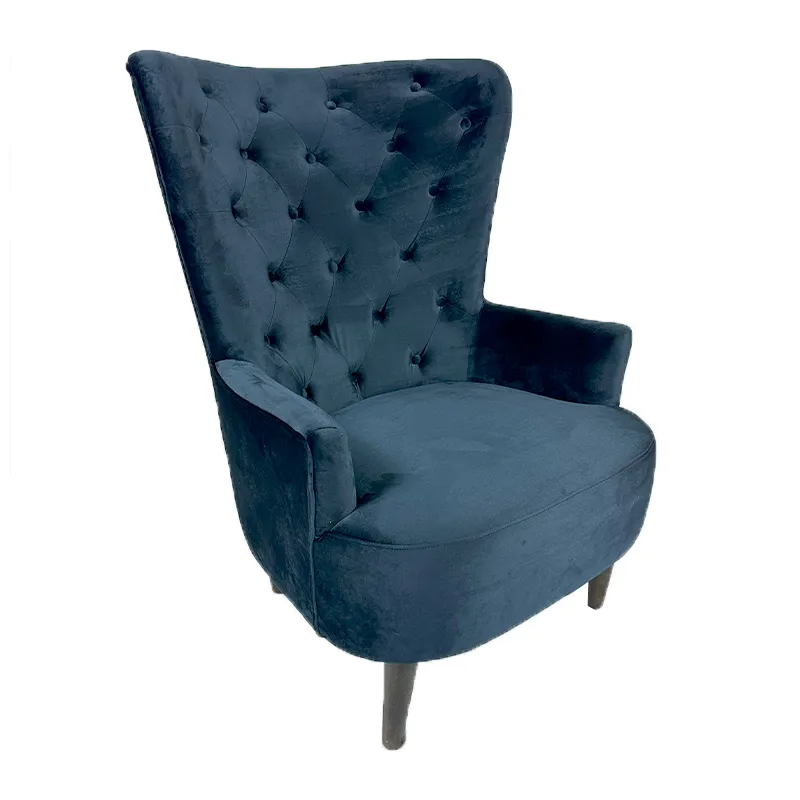 Blue Tufted Wingback Velvet Chairs