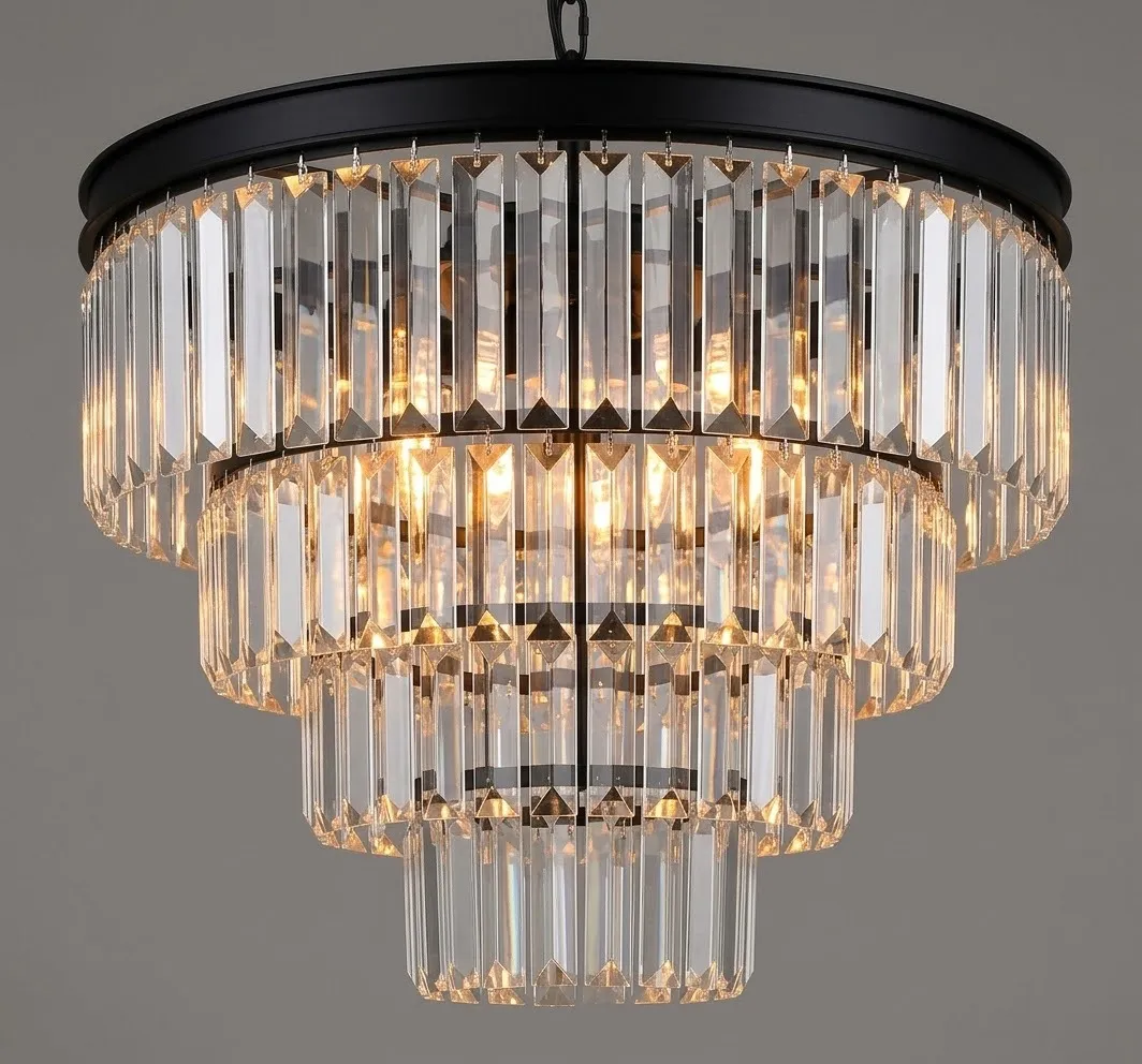 Chandeliers 3 Tier Crystal Glass Fringe Retro 