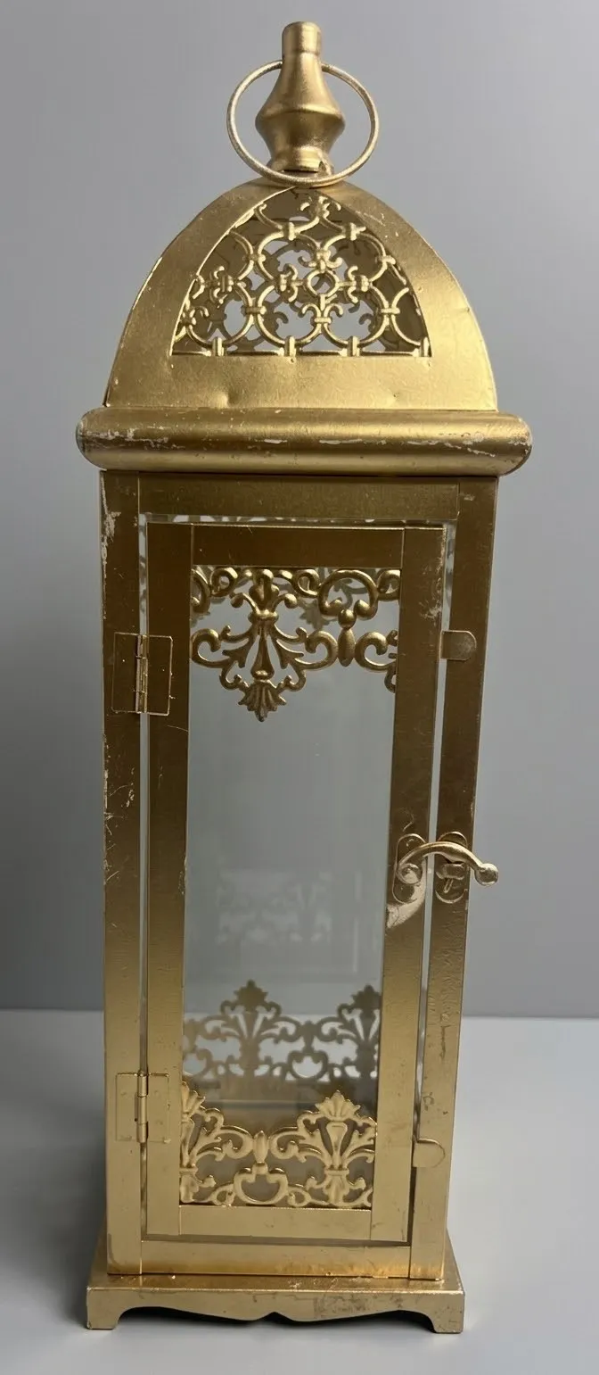  Lantern Medium Gold Glass Cage