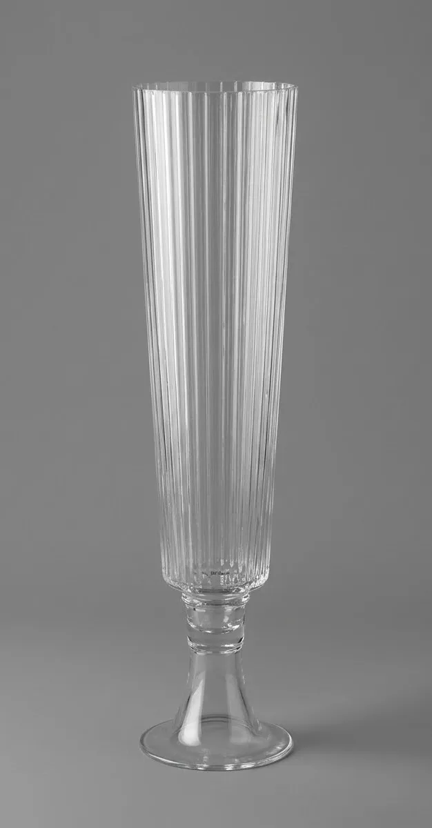 Glass Trumpet Vases Ribbed Design Clear