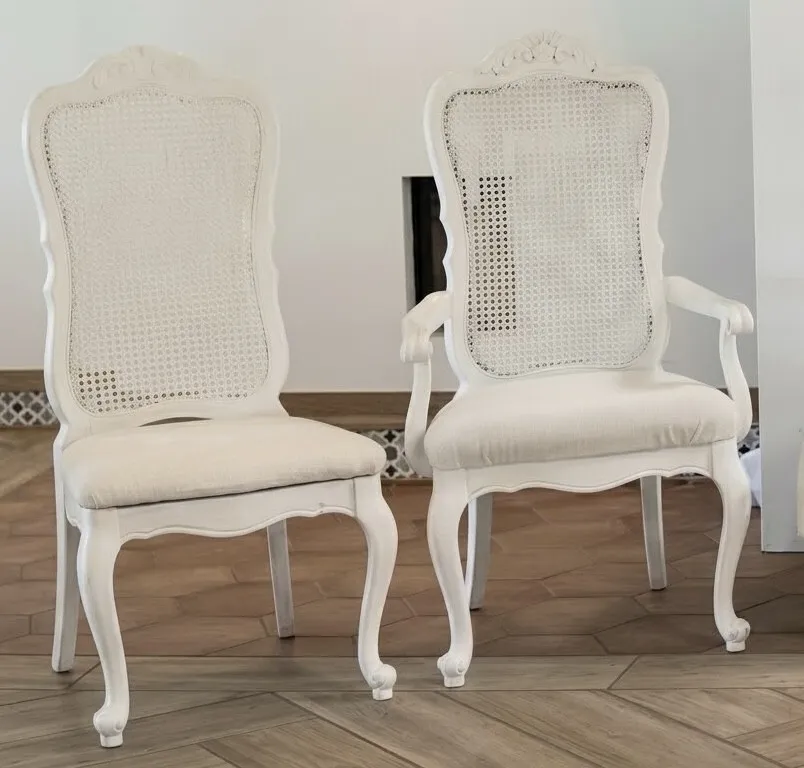 Vintage White Cane Back Accent Chairs 2 pc