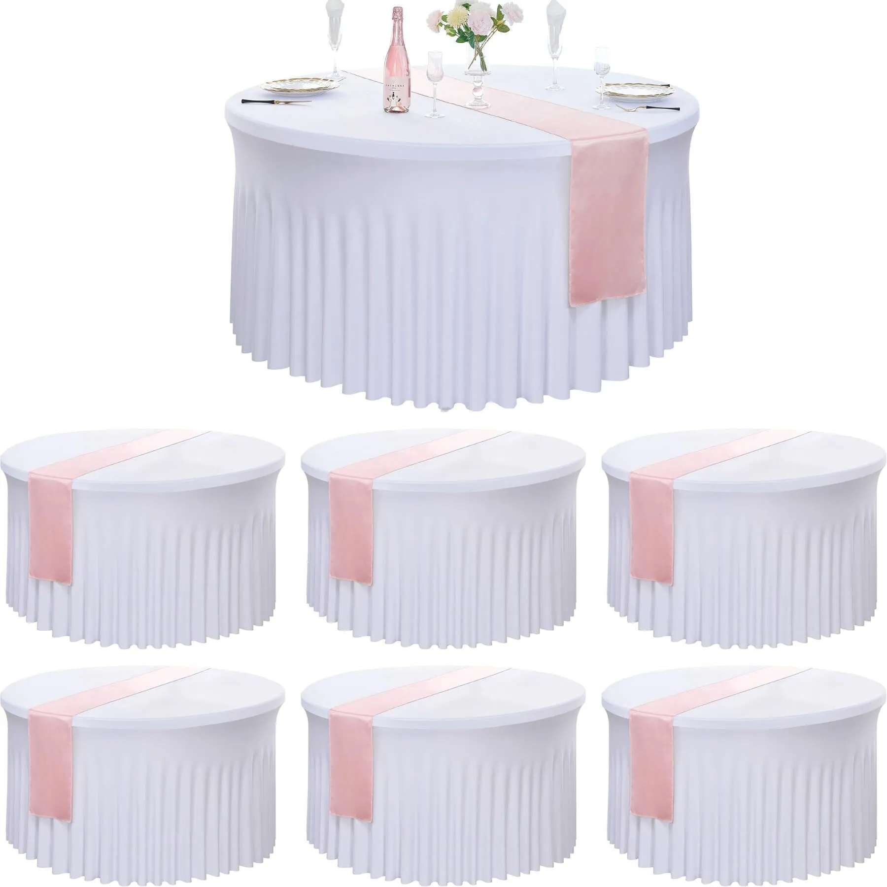 Spandex Table Linens 60" Round w/ Skirt- Various color options