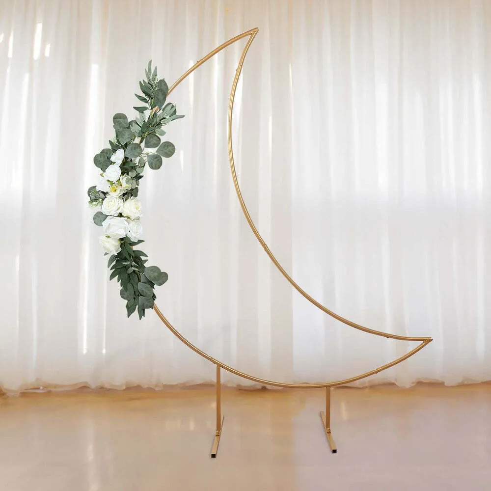 Gold Metal Crescent Moon Wedding Arch Backdrop Stand- 6.5 ft