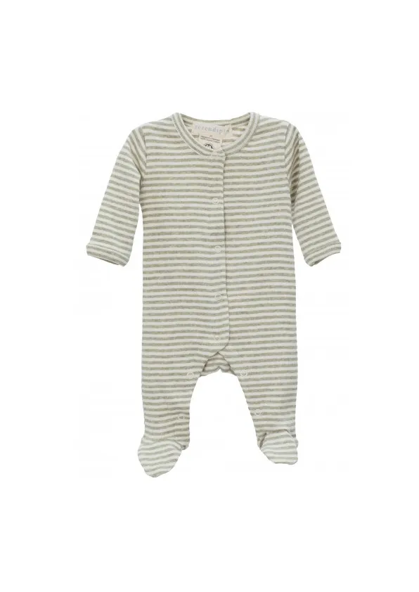 Newborn Rib Suit - Sage/Ecru-Rib stripe fabric