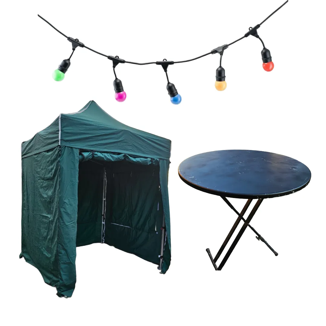 Voordeelpakket Rookhokje: Partytent 2x2m, Statafel & Verlichting