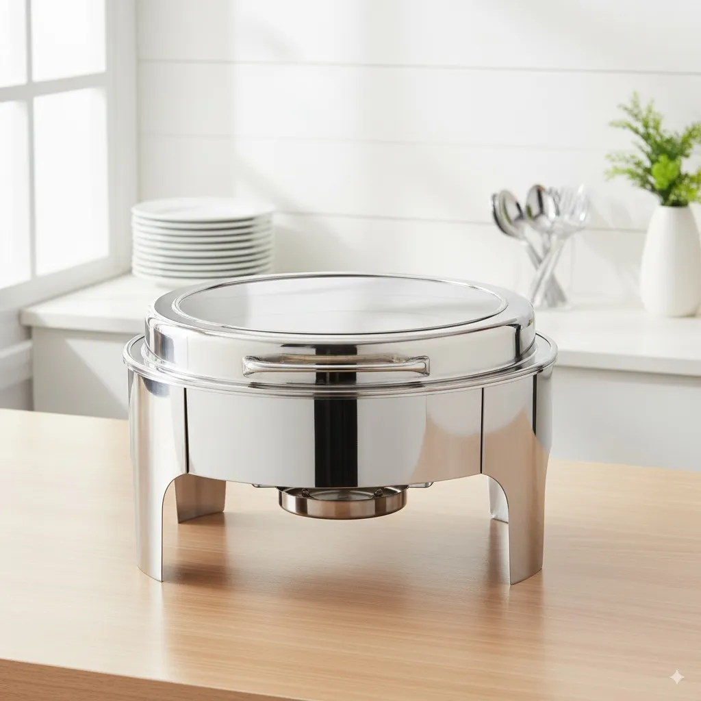 Luxury Silver Round Glass Top Chafing Dish – 6L