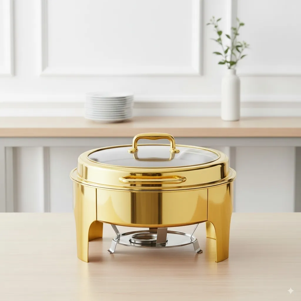Luxury Gold Round Glass Top Chafing Dish – 6L