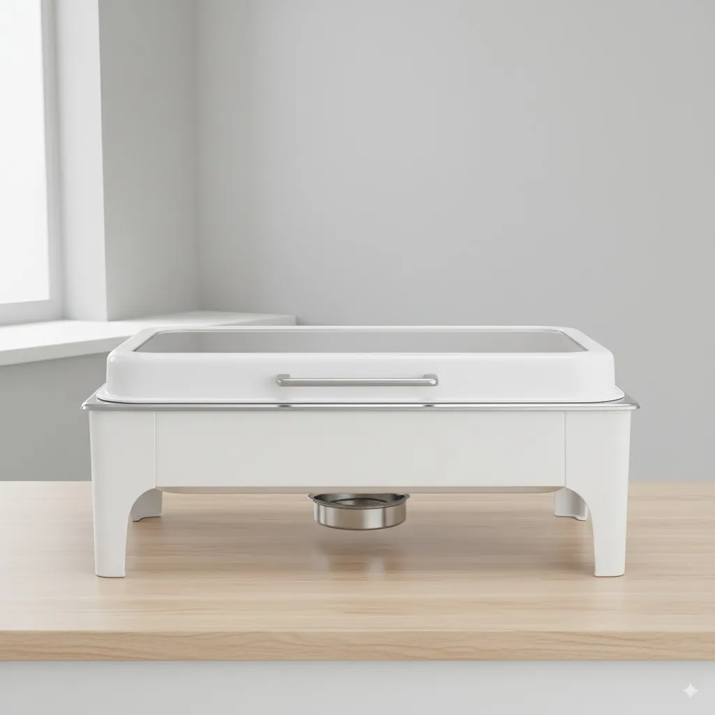 Luxury White Rectangular Glass Top Chafing Dish – 9L