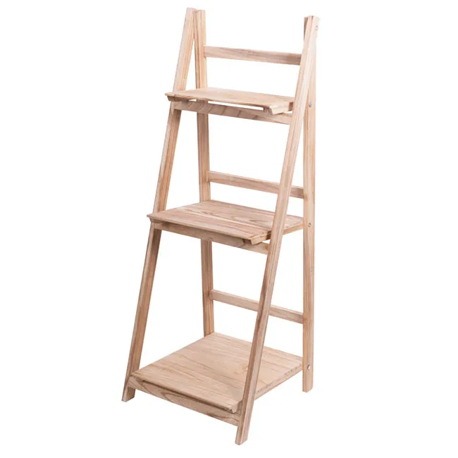 Wooden Ladder Shelf 3 Tier Natural Timber (48x48x98cmH)