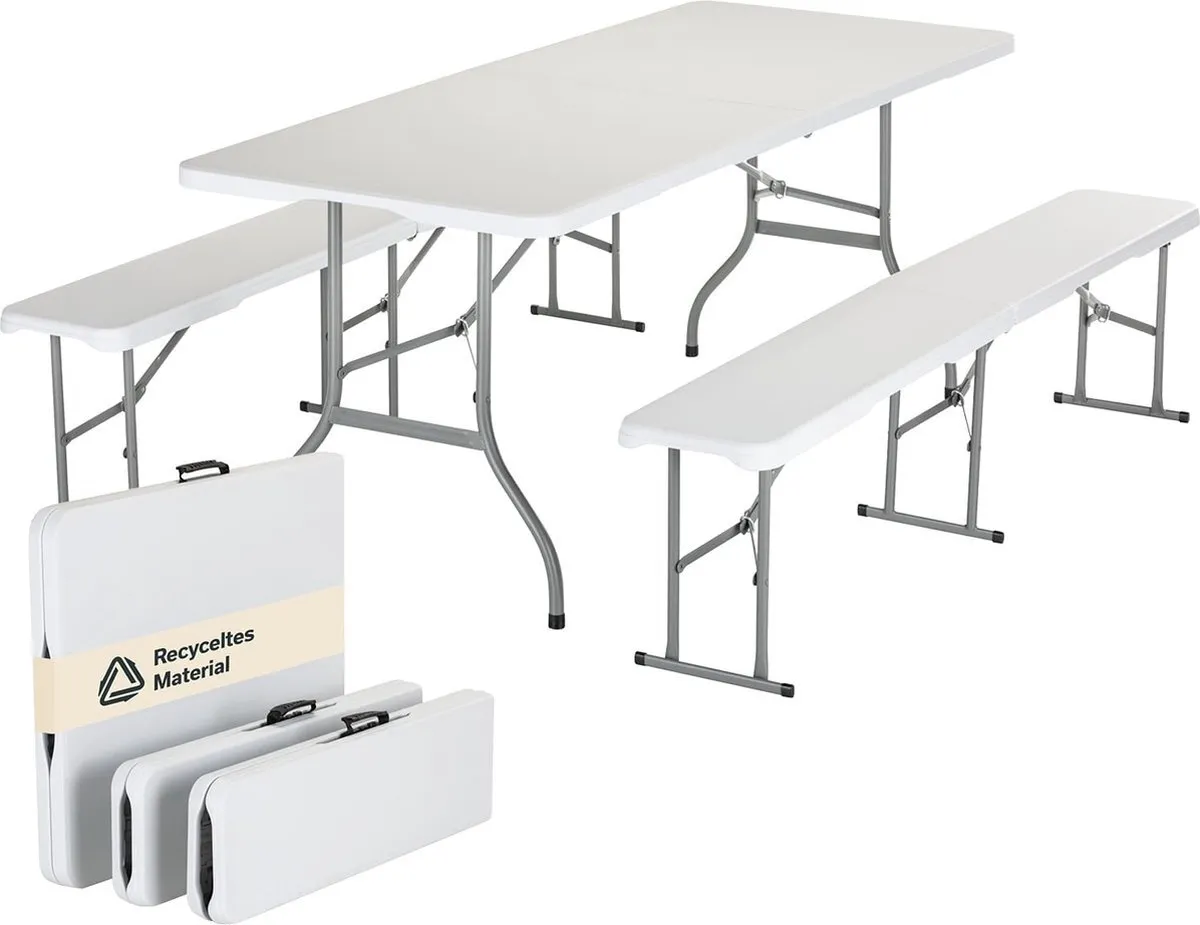 Picknick bank/tafel/set - wit - 180 cm 