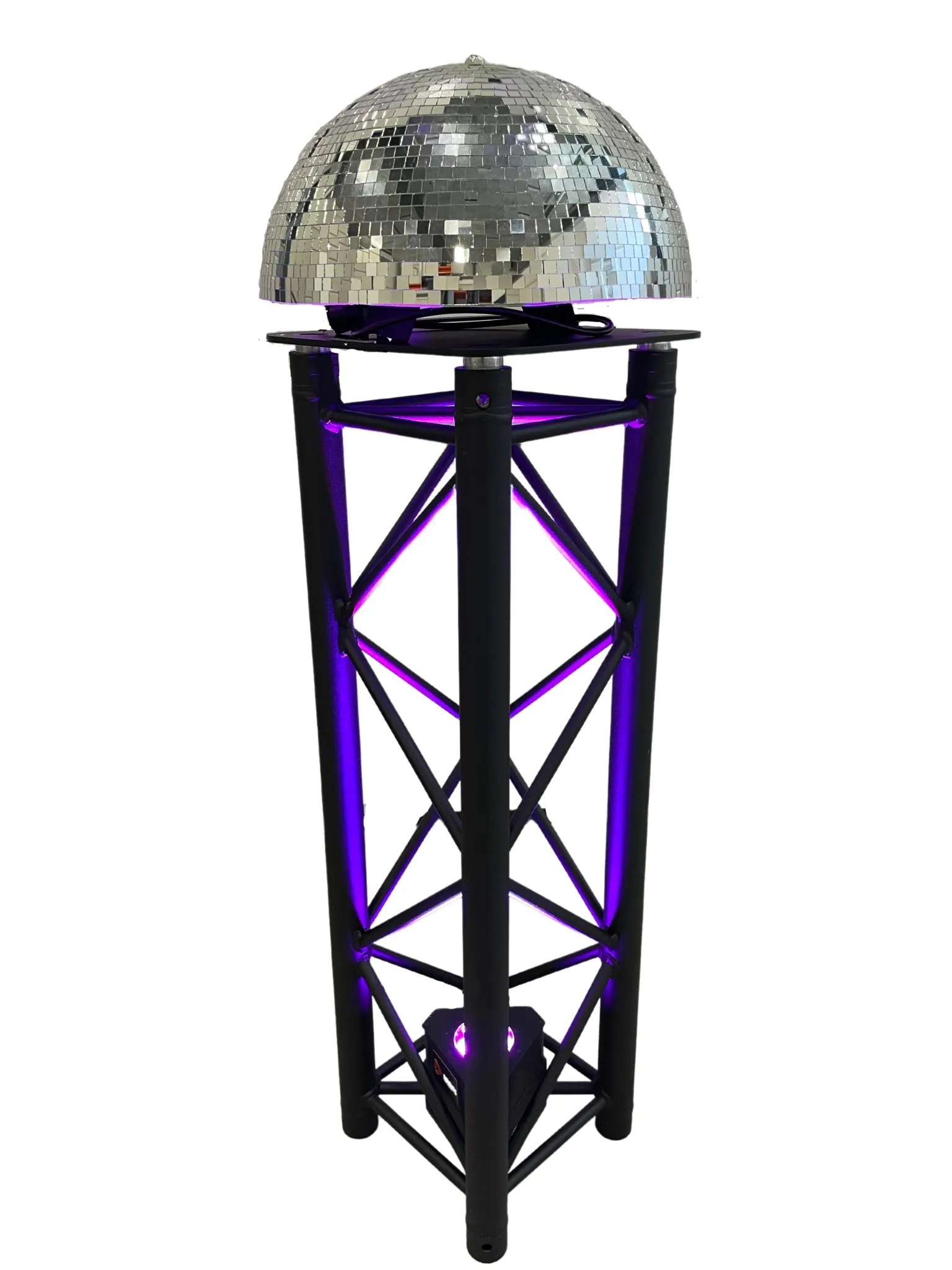 Halve discobal op zwarte truss pilaar incl. LED spot