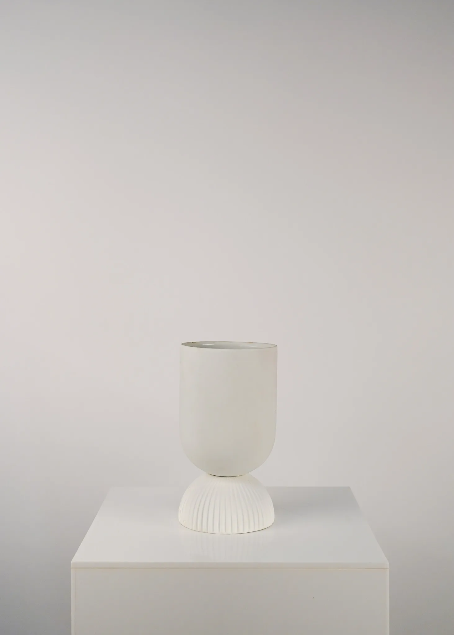 Ceramic Ribbed Footed Vase White