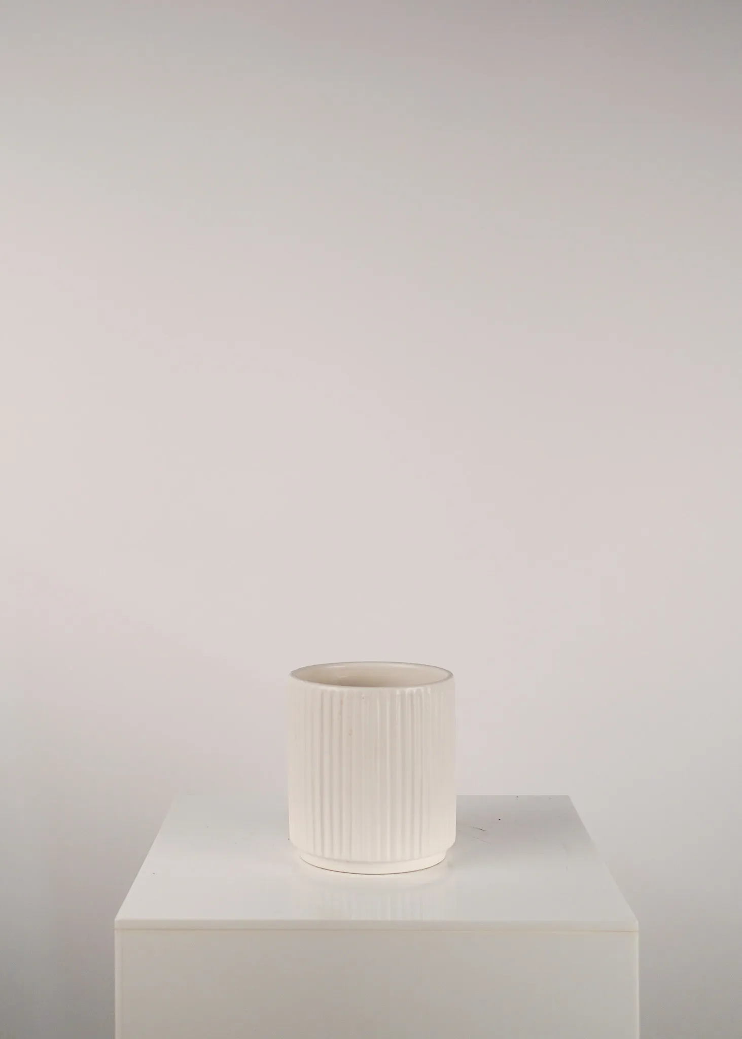Ribbed White Pot 