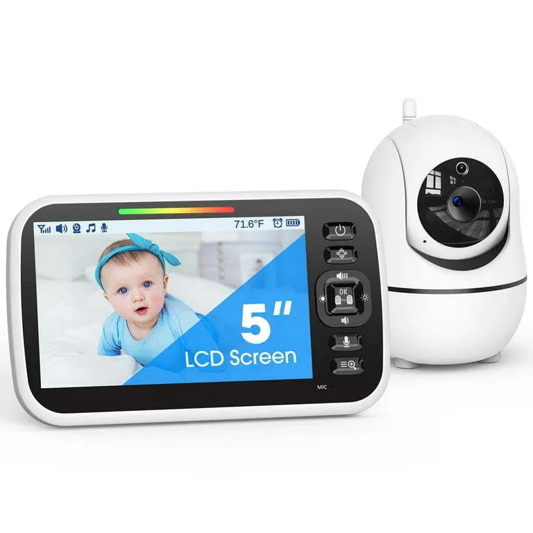 Baby Monitor with Camera and Audio - 5” Display, night vision, 2 way talk and lullabies