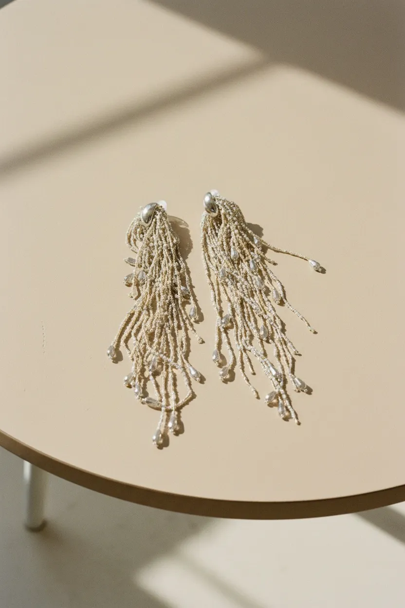 Gold Fringe Pearl Earrings