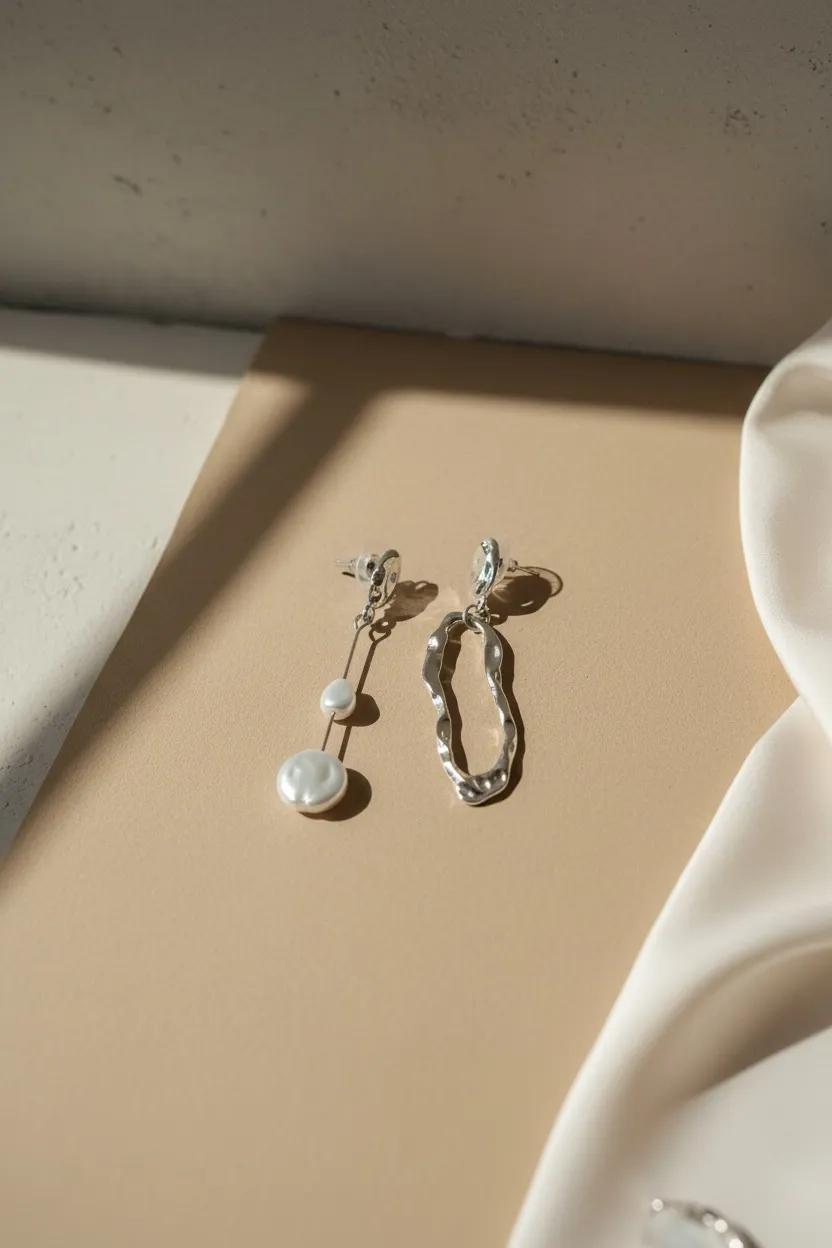 Silver Pearl Asymmetry Earrings