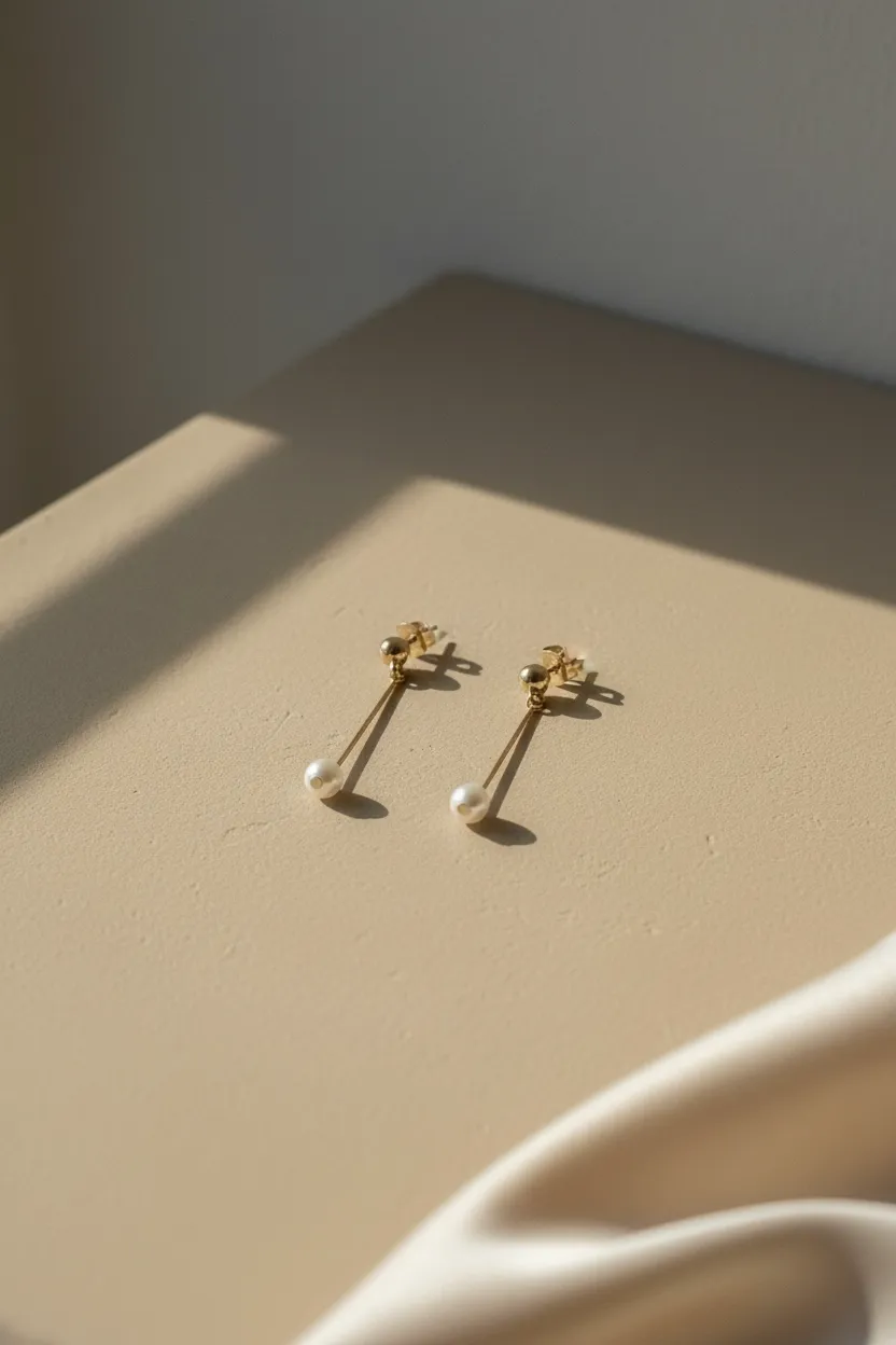 Gold Pearl Line Earrings