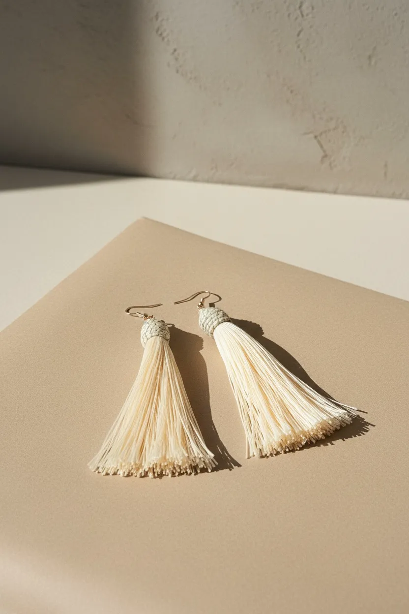 Ivory Thread Tassel Earrings