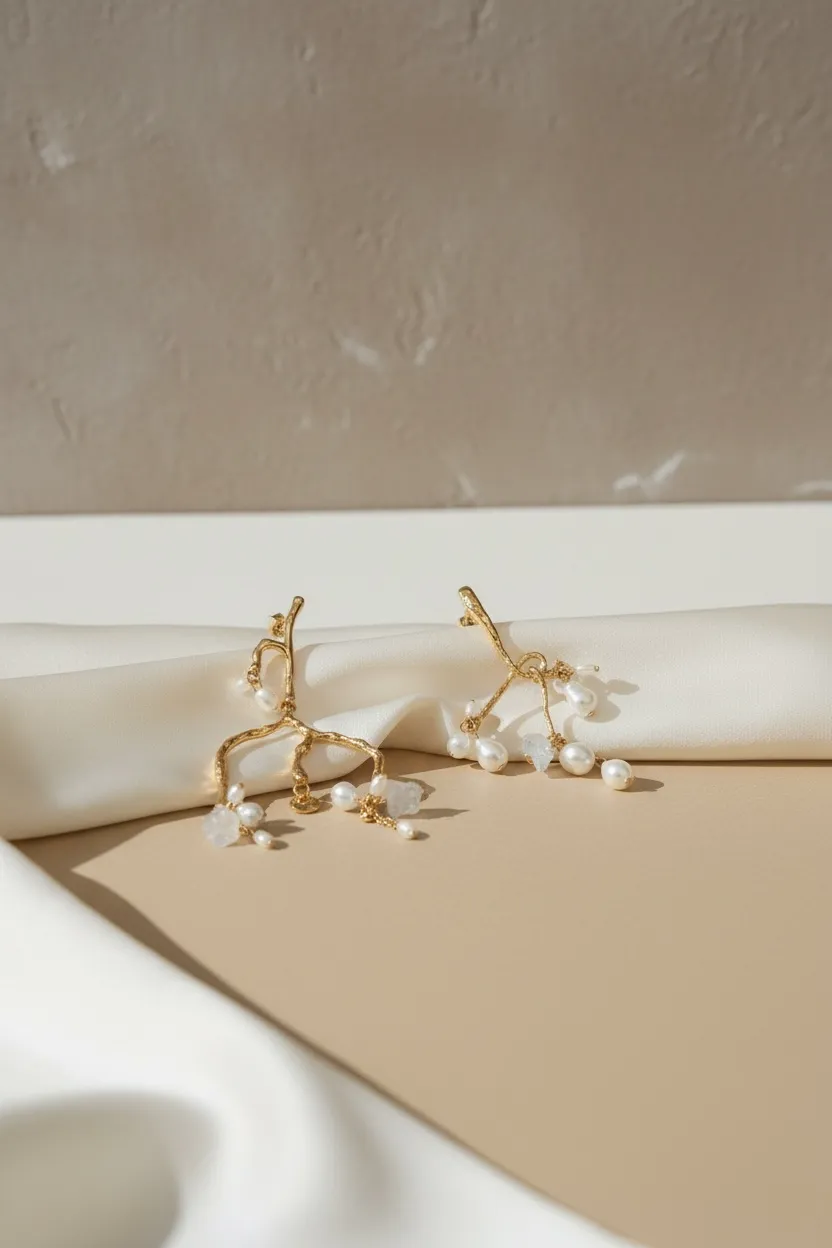 Gold Pearl Branch Earrings