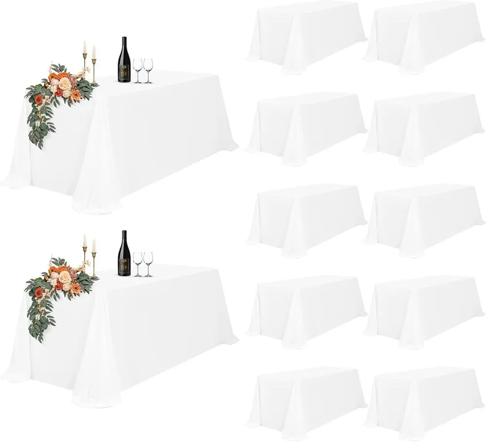 Rectangle Polyester Linen (White) • 90 x 156 (Fits: 8ft Table to floor)