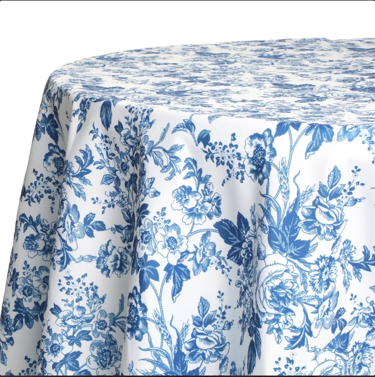 120 inch Round French Toile Floral - Royal Blue